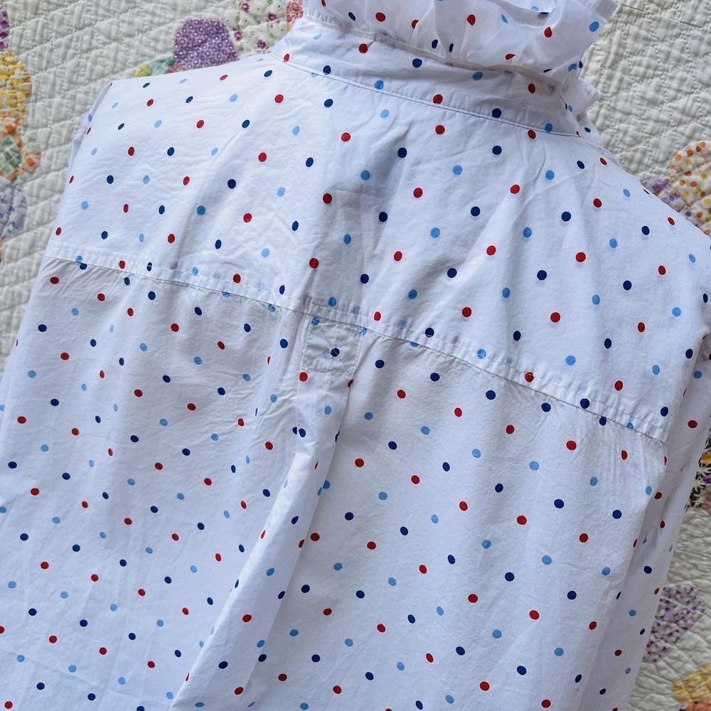 Upcycled Reworked Talbots White w/ Red & Blue Polka Dot Ruffle Collar Shirt 3XL - Picture 5 of 9
